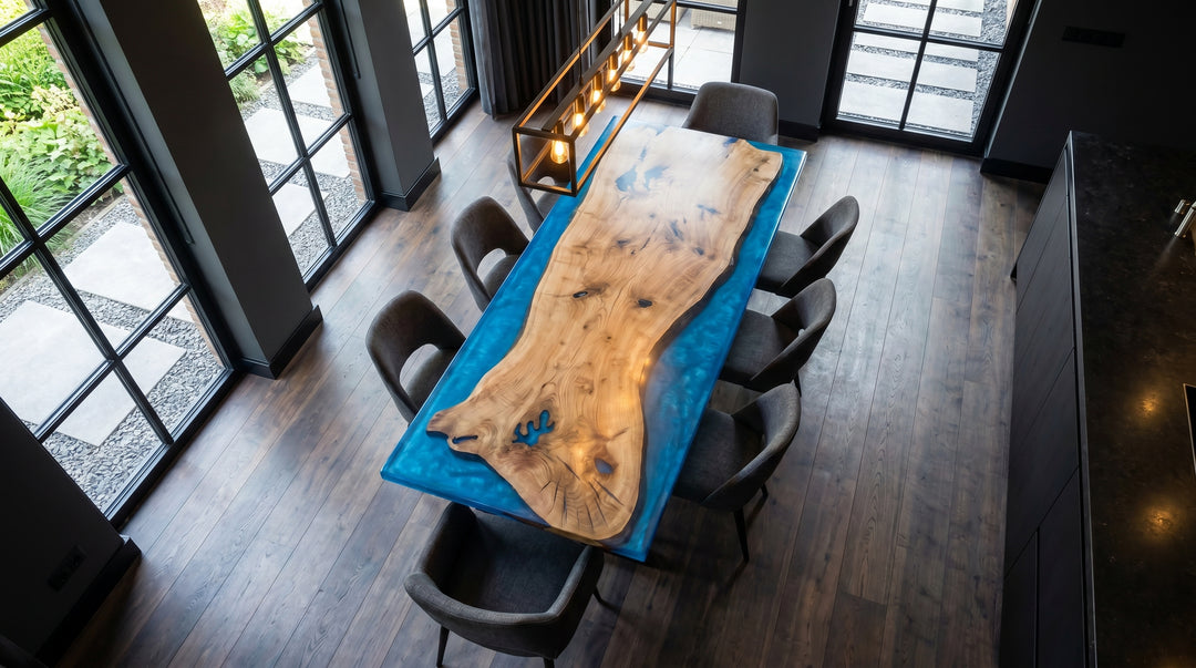 Meşe Epoksi Masa – Okyanus Mavi River Table