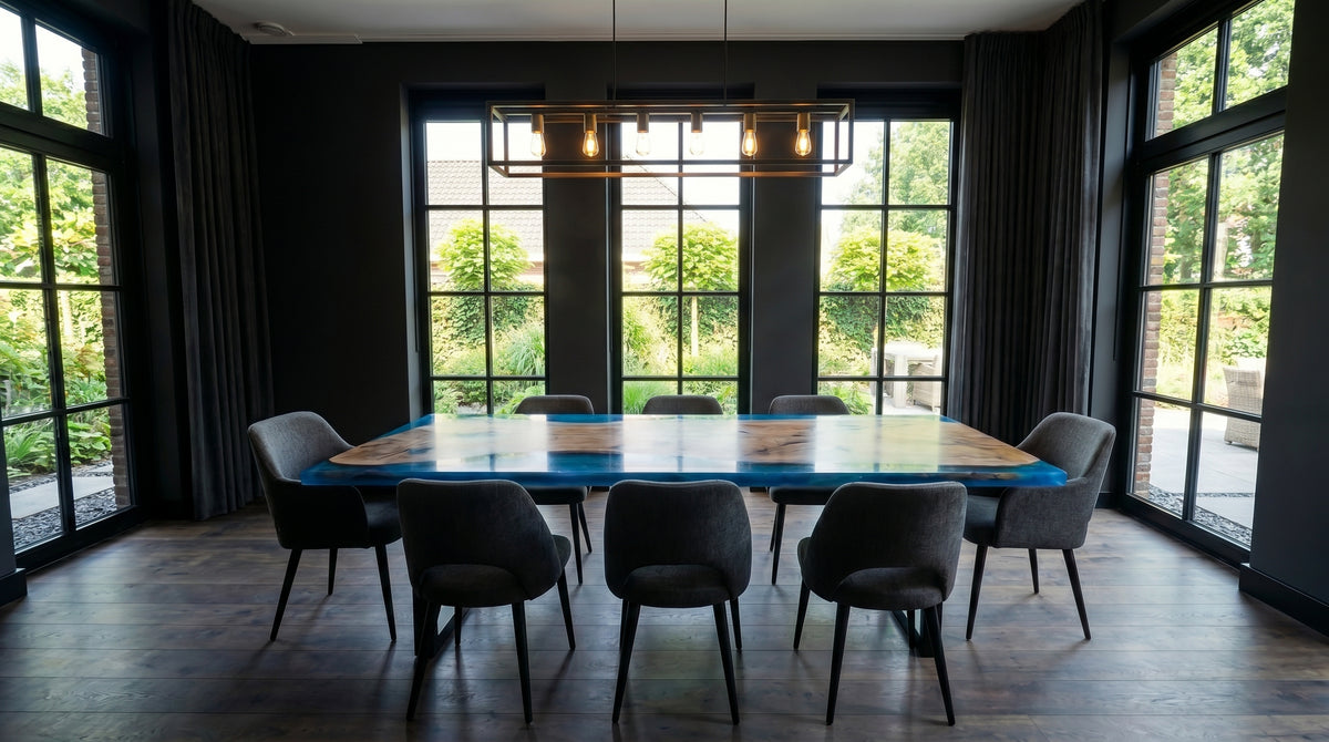 Okyanus –  meşe epoksi masa – mavi river table   yemek masası