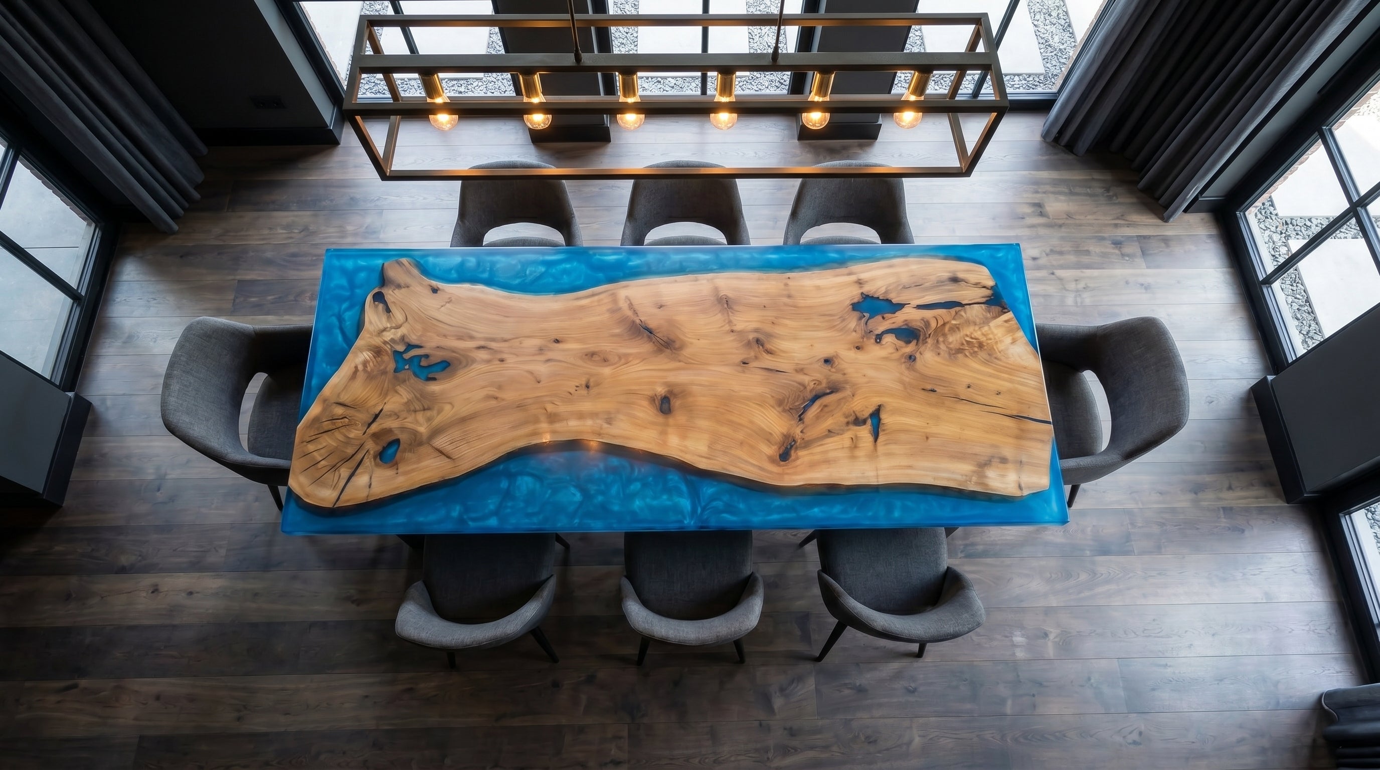 Okyanus –  Meşe Epoksi Masa – Mavi River Table - Yemek Masası