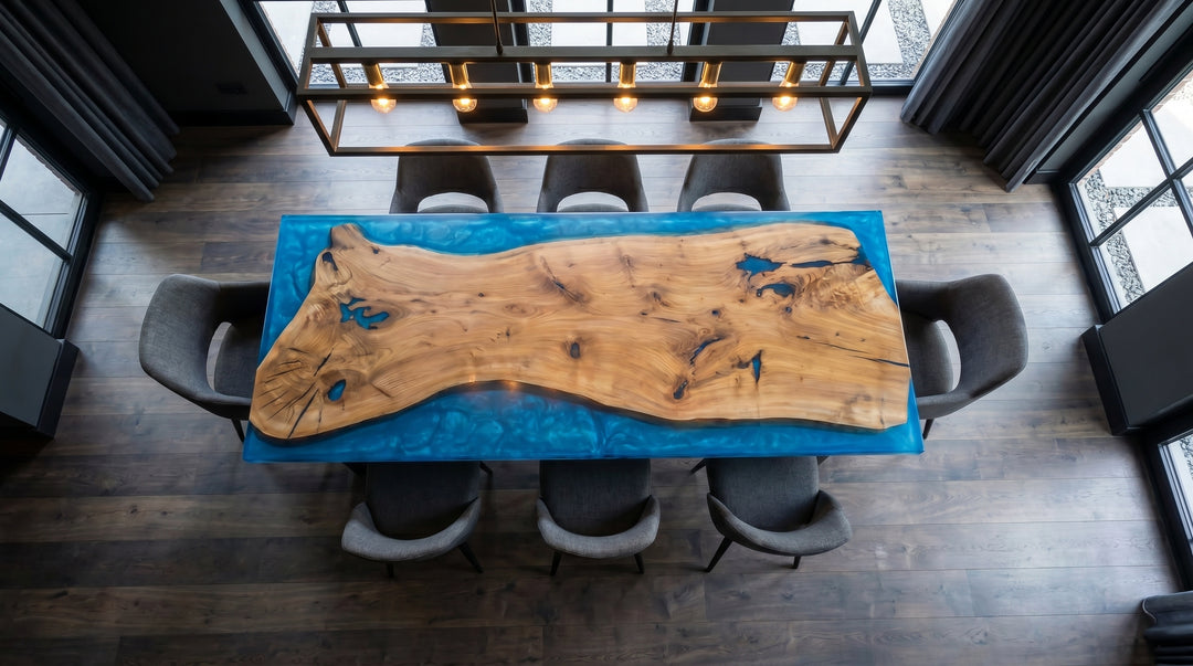 Okyanus –  Meşe Epoksi Masa – Mavi River Table - Yemek Masası