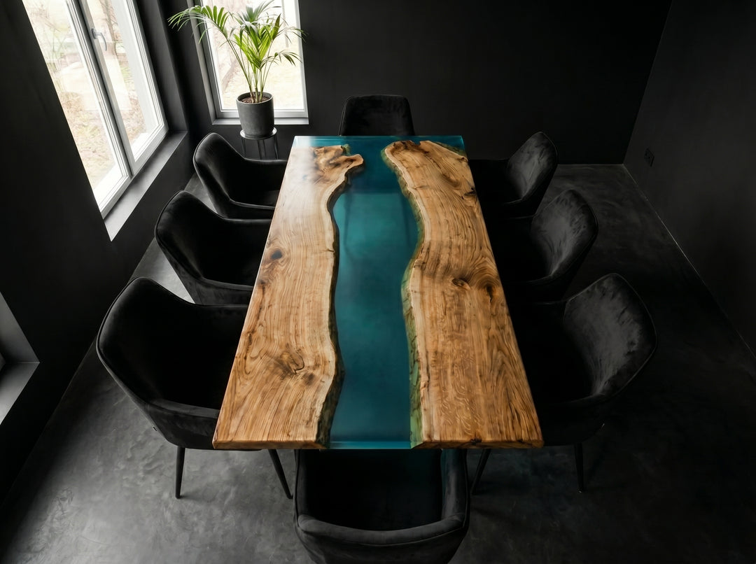 Meşe Epoksi Masa – Yeşil Göl River Table