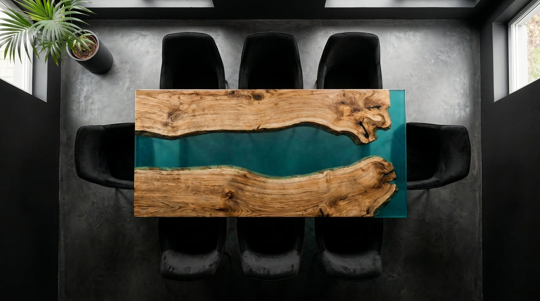 Meşe Epoksi Masa – Yeşil Göl River Table